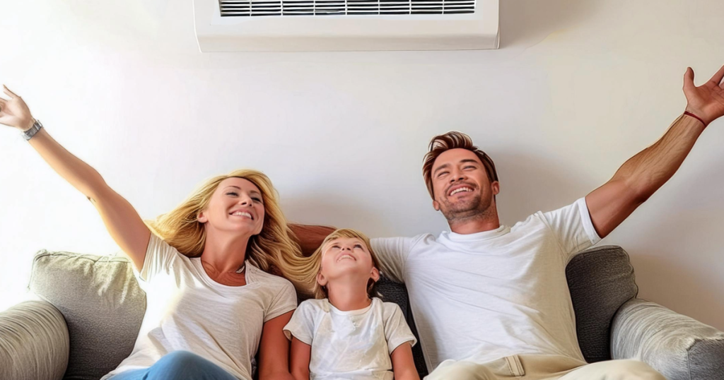 a family enjoying their new geothermal hvac system.